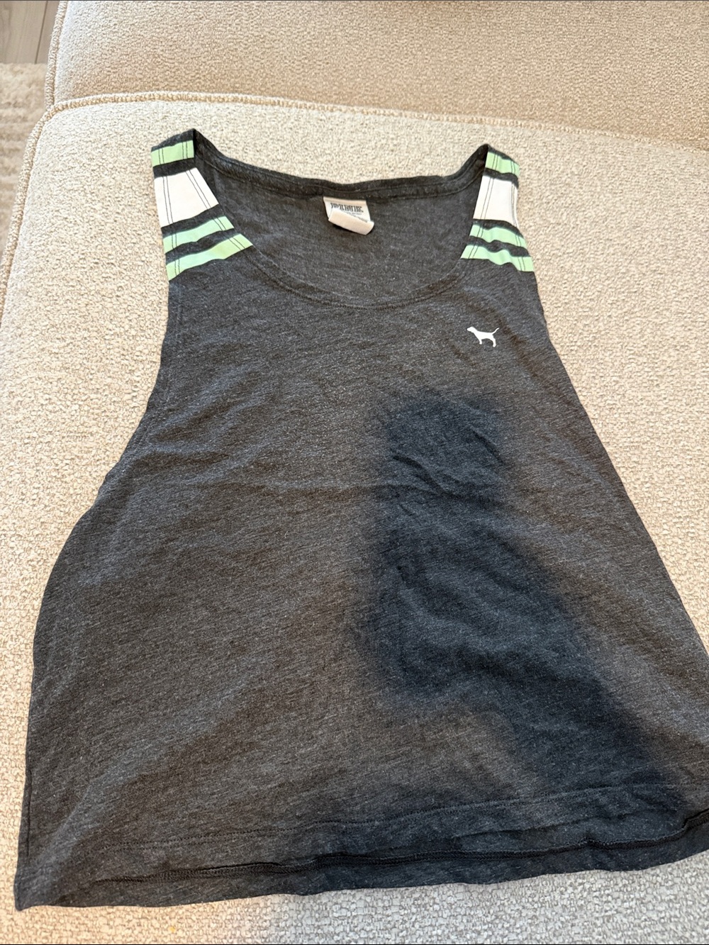 PINK dark Gray Tank with Striped Shoulder Accents muscle tank